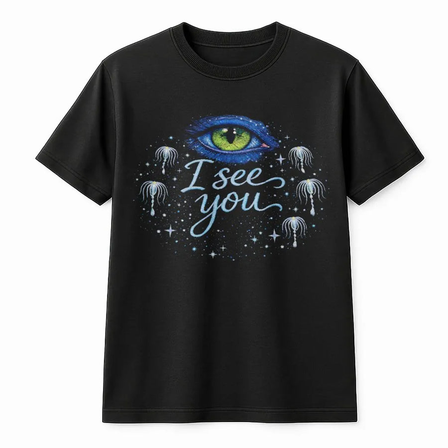 I See You Graphic T-Shirt | Bioluminescent Alien Eye Design | Premium Cotton Tee | Sci-Fi Fan Gift for Movie Lovers