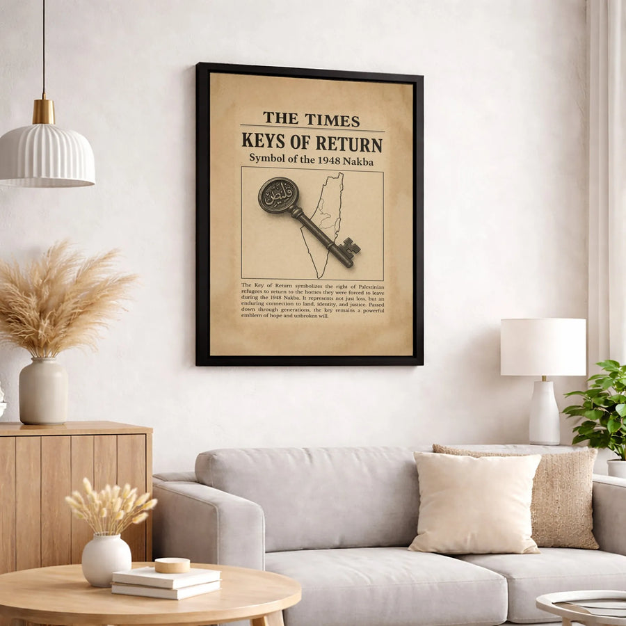 Keys of Return Canvas Art | Palestine Nakba 1948 Map & Arabic Key | Premium 1.25" Gallery Wrap | Meaningful Heritage Home Decor Gift