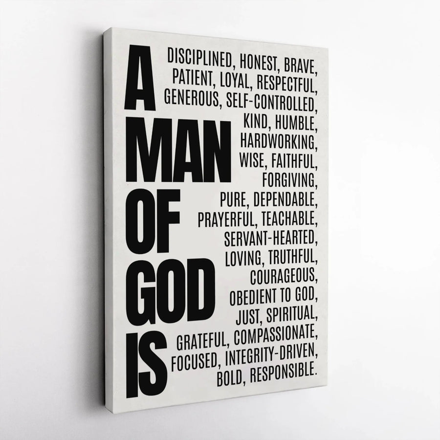 A Man Of God Canvas Print | Christian Virtues Wall Art | Premium Gallery Wrapped Decor | Inspirational Religious Gift For Men