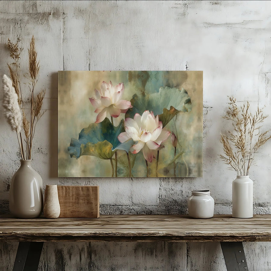 Lotus Flower Canvas Wall Art | Impressionist Floral Painting | Premium Gallery-Wrapped Print | Elegant Home Office Decor Gift