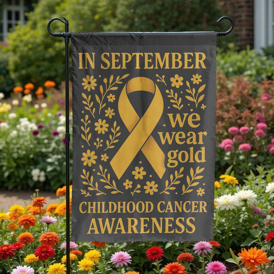 Childhood Cancer Awareness Garden Flag | Gold Ribbon Floral Yard Decor | Weather-Resistant Polyester | September Support Gift