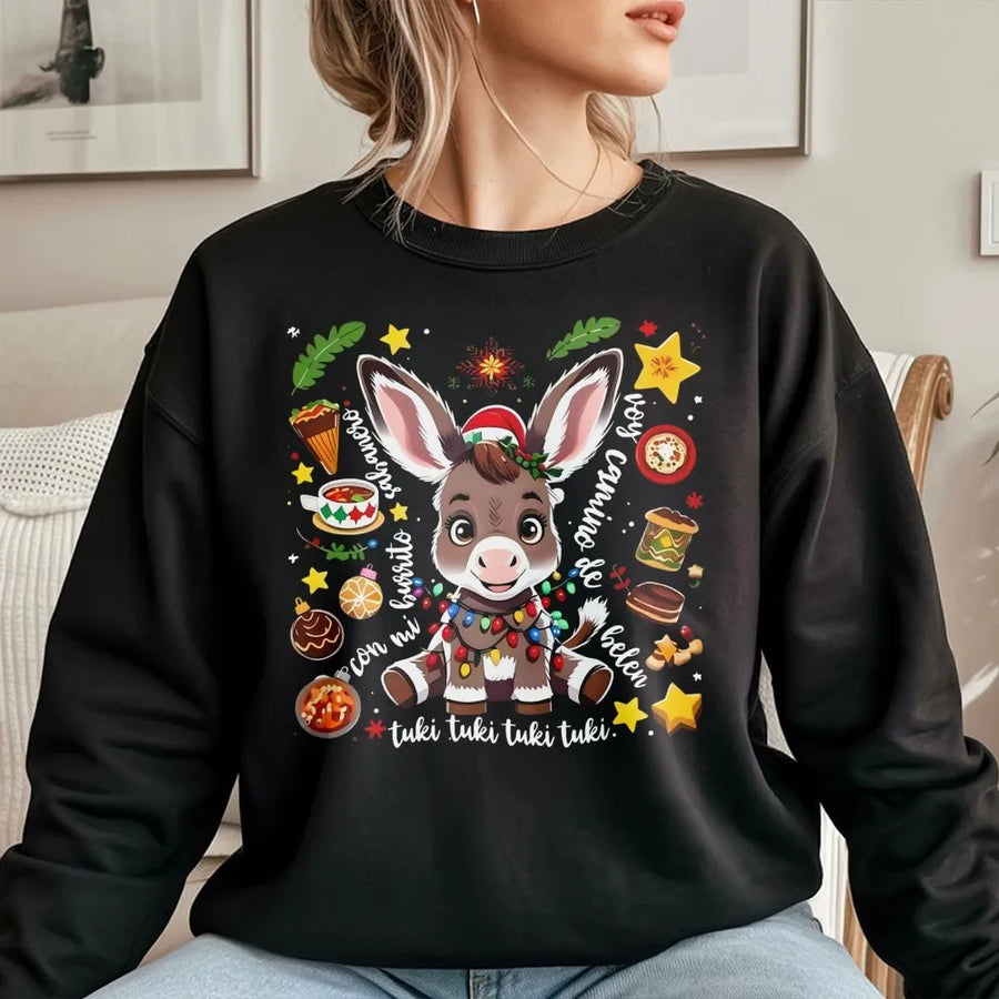 Mi Burrito Sabanero Christmas Sweatshirt | Cute Donkey Holiday Graphic | Premium Cotton Blend | Latino Festive Gift for Men and Women