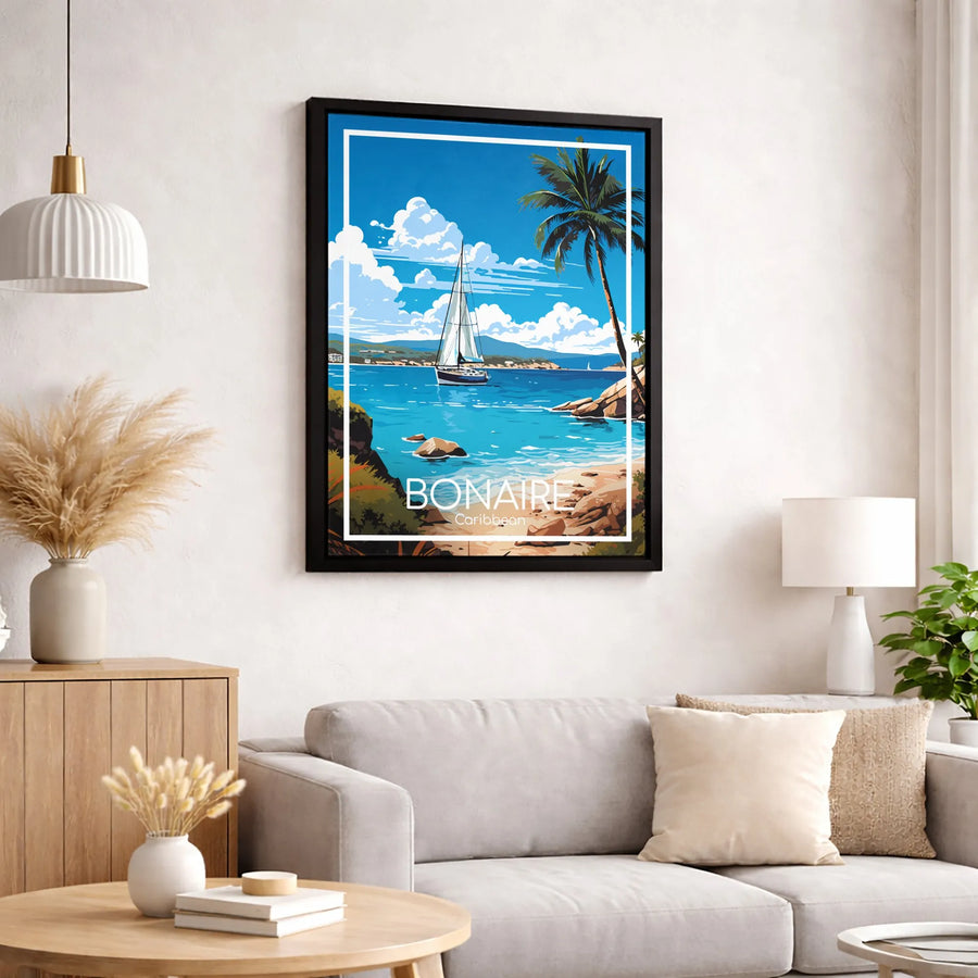 Bonaire Caribbean Travel Poster | Vintage Style Coastal Sailboat Art | Premium Gallery Canvas | Tropical Vacation Wall Decor Gift