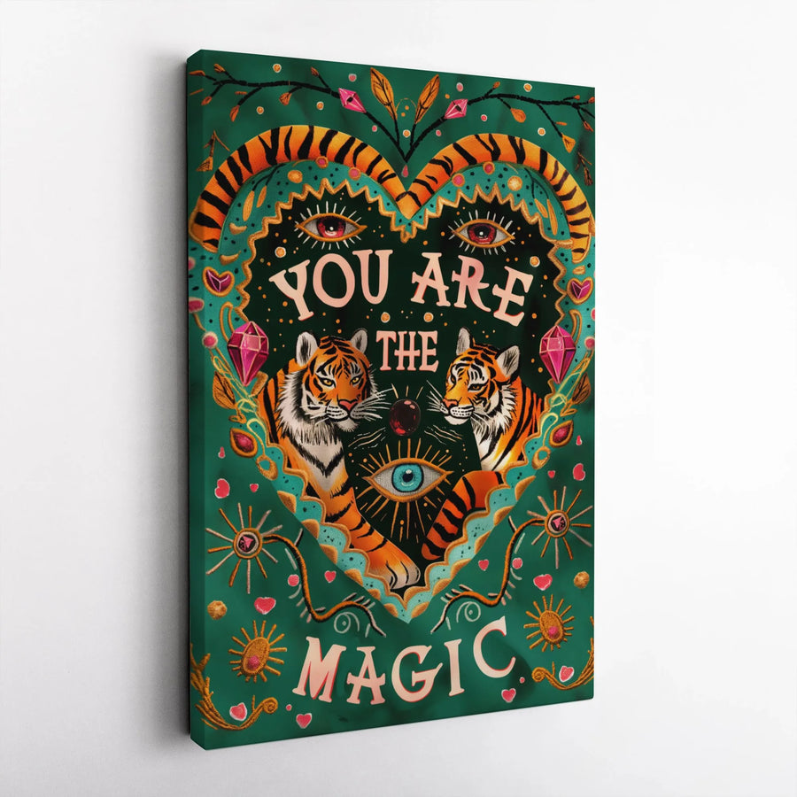 You Are The Magic Tiger Wall Art | Mystical Heart Botanical Canvas | Premium Fade-Resistant Decor | Inspirational Spiritual Gift For Her