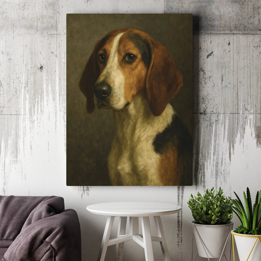 Vintage Hound Portrait Canvas Wall Art | Classic Dog Oil Painting Print | Premium Thick Gallery Wrapped Canvas | Dark Academia Decor Gift for Dog Lover