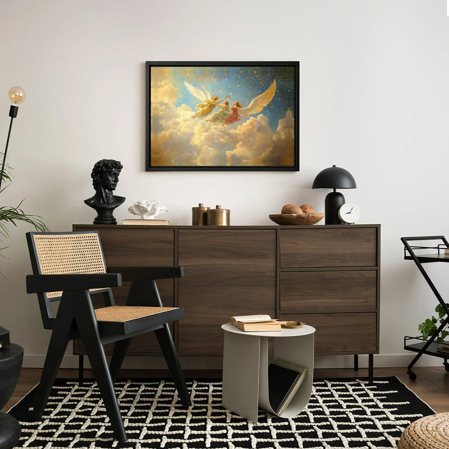 Dancing Angels Canvas Print | Celestial Sky Cloud Wall Art | Premium Gallery Wrapped Decor | Spiritual Home Office Gift