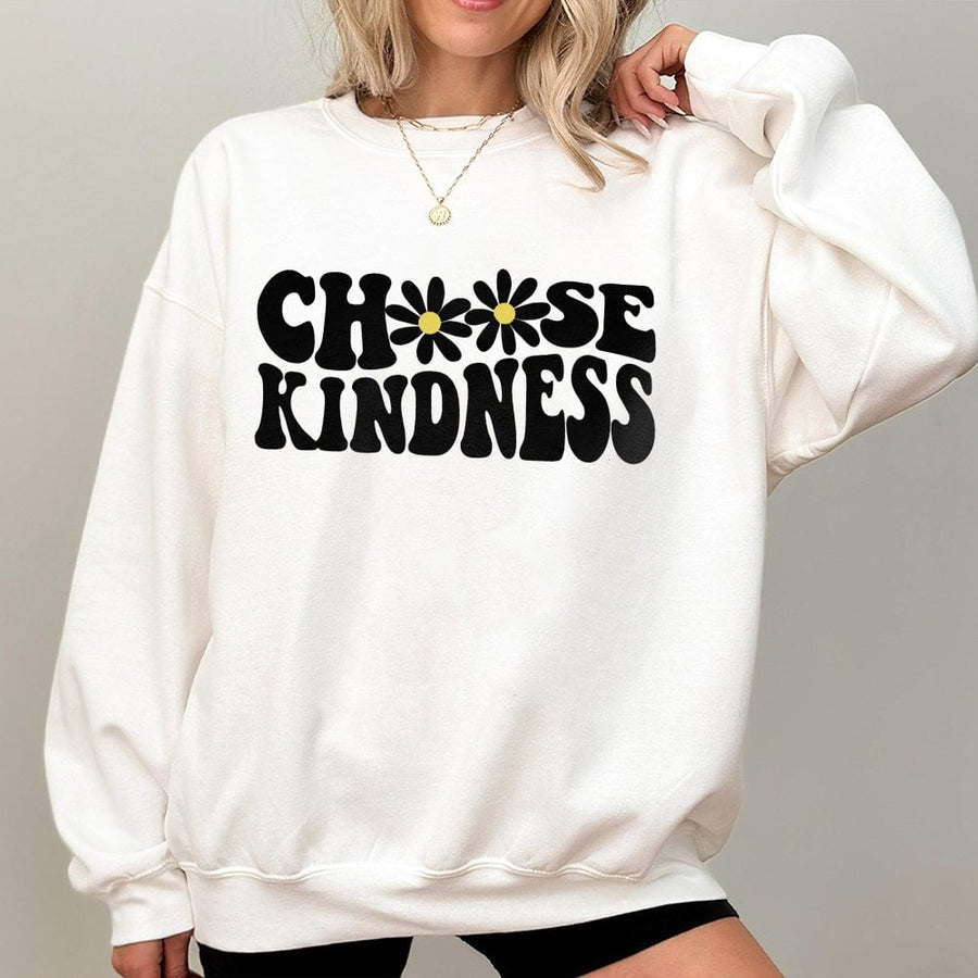 Choose Kindness Sweatshirt | Retro Daisy Floral Graphic Tee | Premium Cotton Blend Crewneck | Inspirational Teacher Gift For Women & Teens