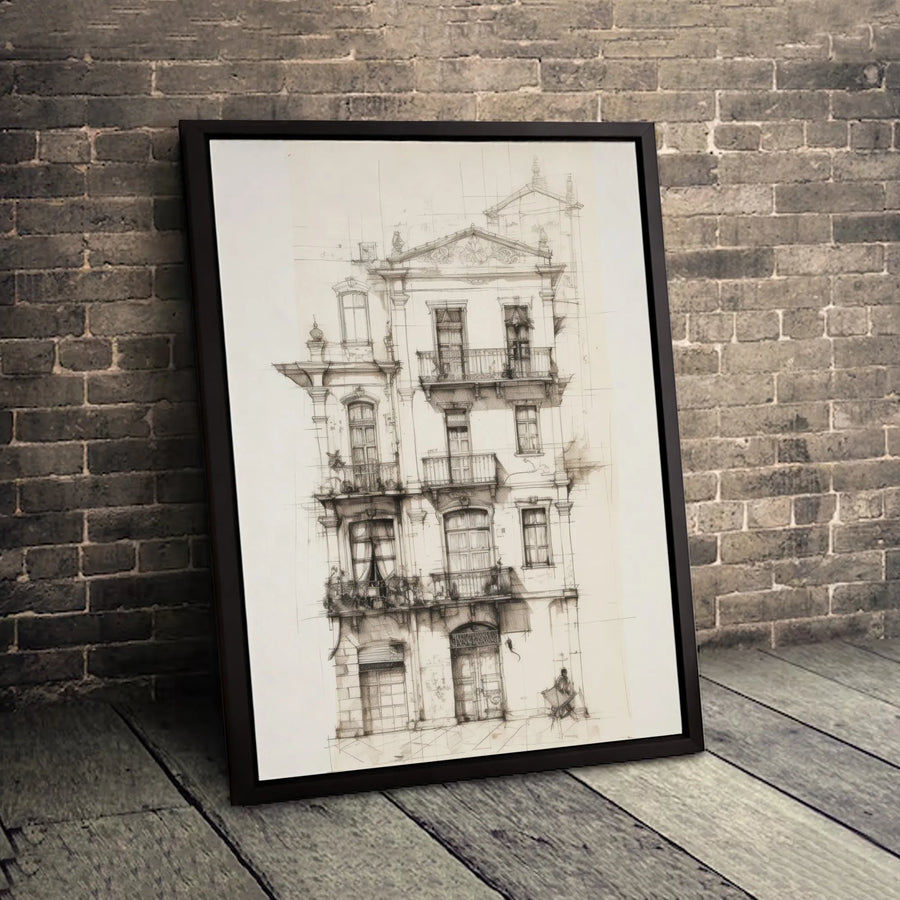 Architectural Sketch Canvas Wall Art | Ornate European Building Facade Print | Premium Gallery-Wrapped Gallery Quality | Fine Art Gift for Architects