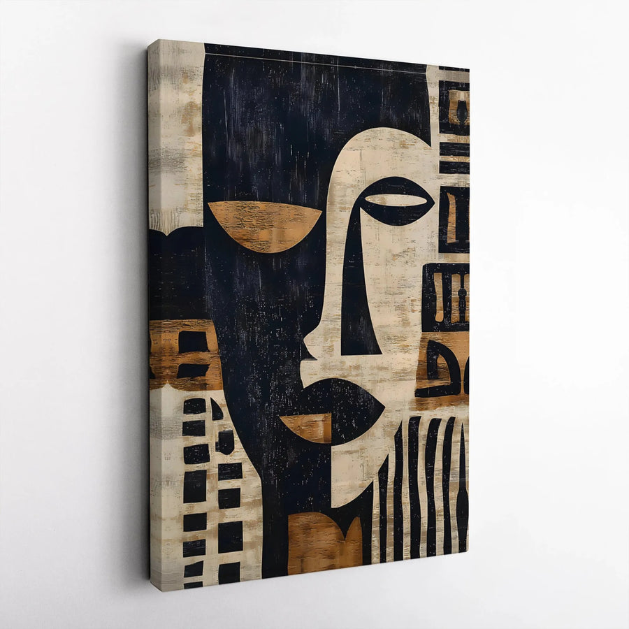 Abstract Face Canvas Wall Art | Modern Cubist Portrait with Distressed Texture | Premium Gallery Wrapped Canvas | Contemporary Living Room & Office Decor