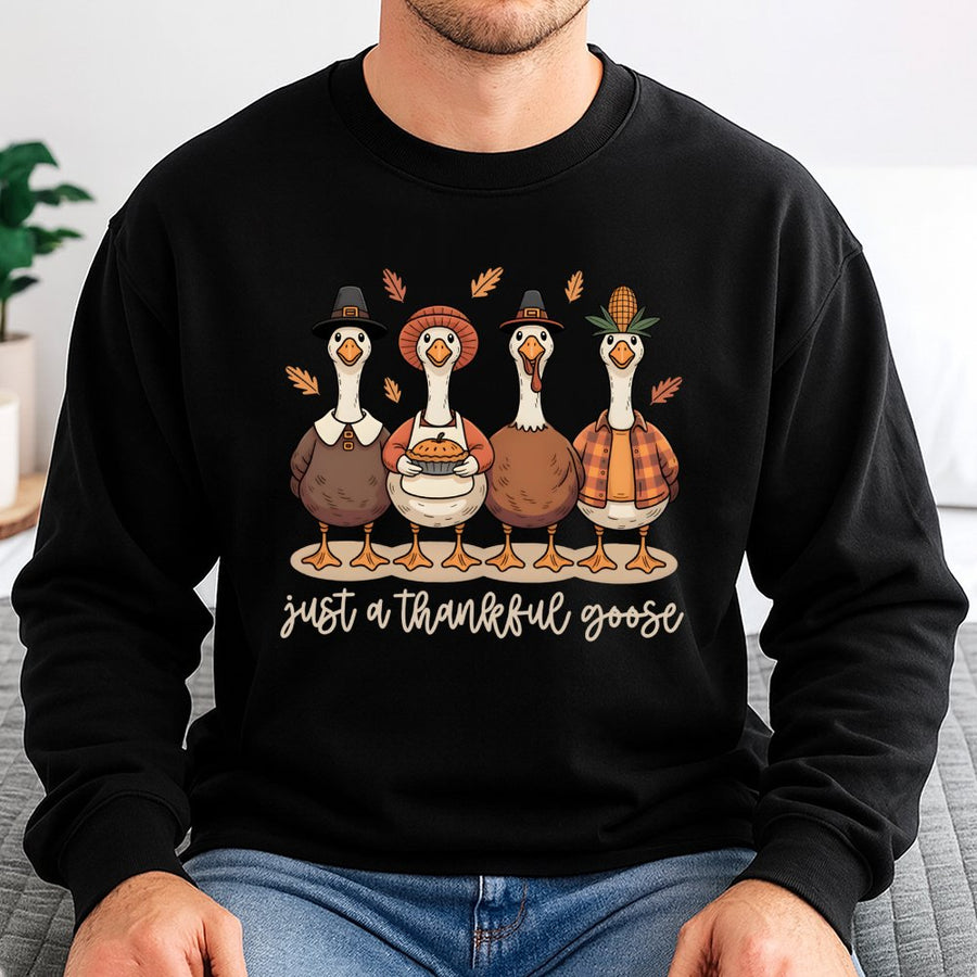 Thankful Goose Sweatshirt | Cute Fall Graphic Pilgrim Geese | Premium Cotton Blend | Thanksgiving Gift for Her and Him