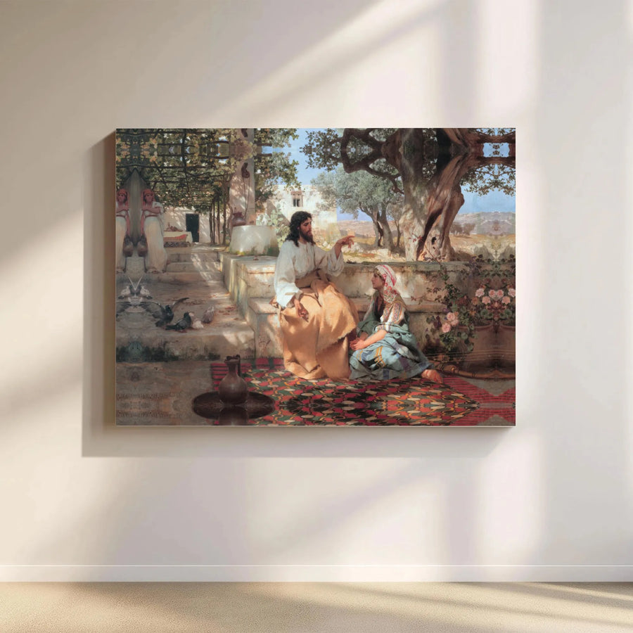 Jesus Christ Canvas Wall Art | Christ at the House of Martha and Mary Painting | Premium Gallery Wrapped Canvas | Christian Home Decor Gift
