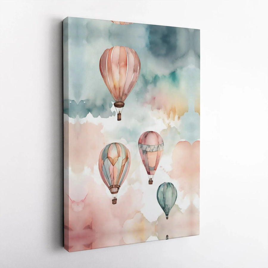 Hot Air Balloon Wall Art | Watercolor Pastel Clouds Print | Premium Gallery-Wrapped Canvas | Nursery & Living Room Decor Gift