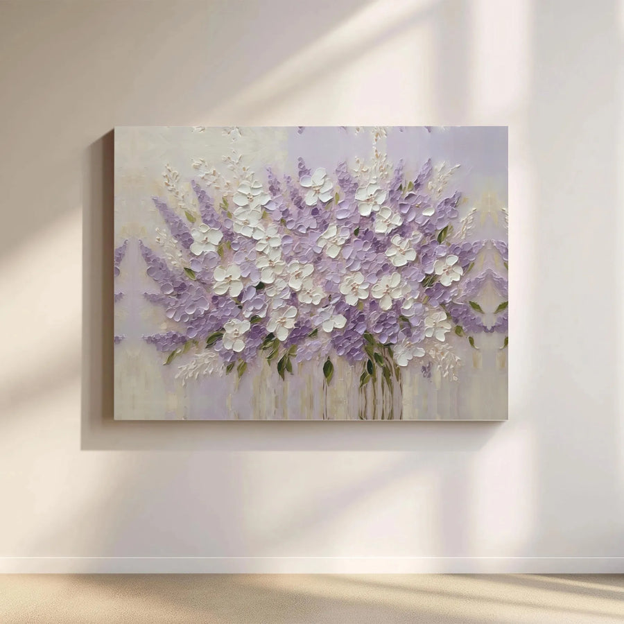 Textured Lilac Floral Canvas Art | 3D Botanical Painting Print | Premium Gallery Wrapped Canvas | Modern Farmhouse Wall Decor Gift