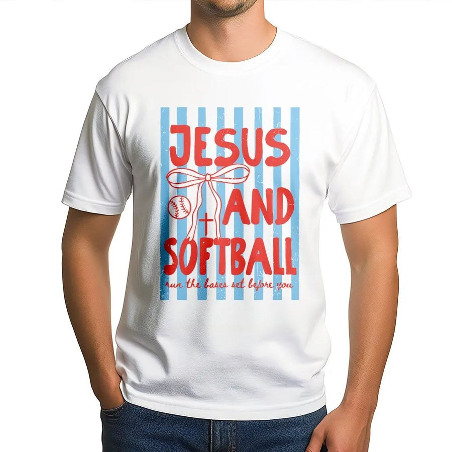 Christian Softball Mom Shirt | Jesus and Softball Game Day Graphic | Soft Cotton Tee | Faith Based Team Mom Gift