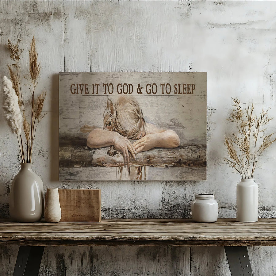 Give It To God & Go To Sleep Canvas Art | Resting Woman Faith Wall Decor | 1.25" Thick Premium Gallery Wrap | Inspirational Christian Gift