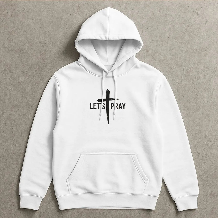 Let's Pray Christian Hoodie | Modern Distressed Cross Graphic | Premium Cotton Tee | Faith Based Inspirational Gift for Men & Women