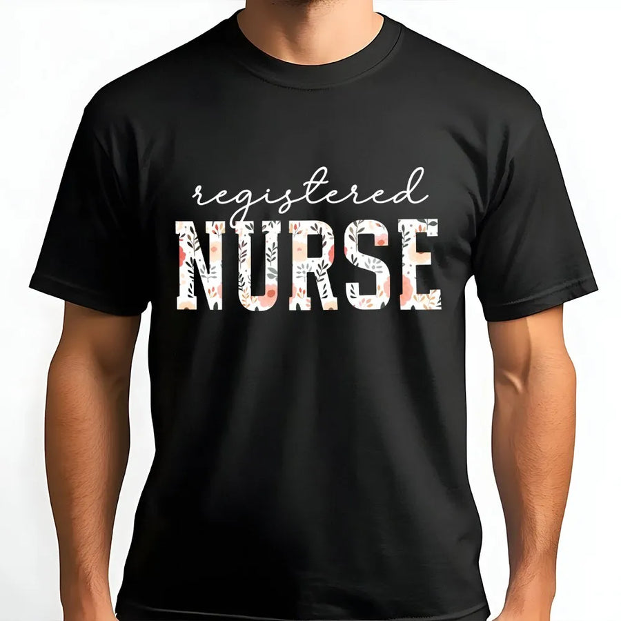 Registered Nurse T-Shirt | Botanical Floral Lettering Design | Premium Soft Cotton | Graduation Gift For Nursing Student Or RN