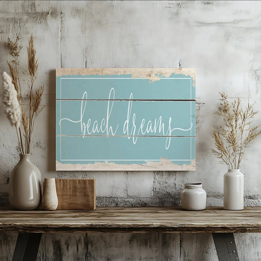 Beach Dreams Wall Art Canvas | Rustic Coastal Typography Print | Gallery Wrapped Premium Decor | Gift for Beach House Lovers