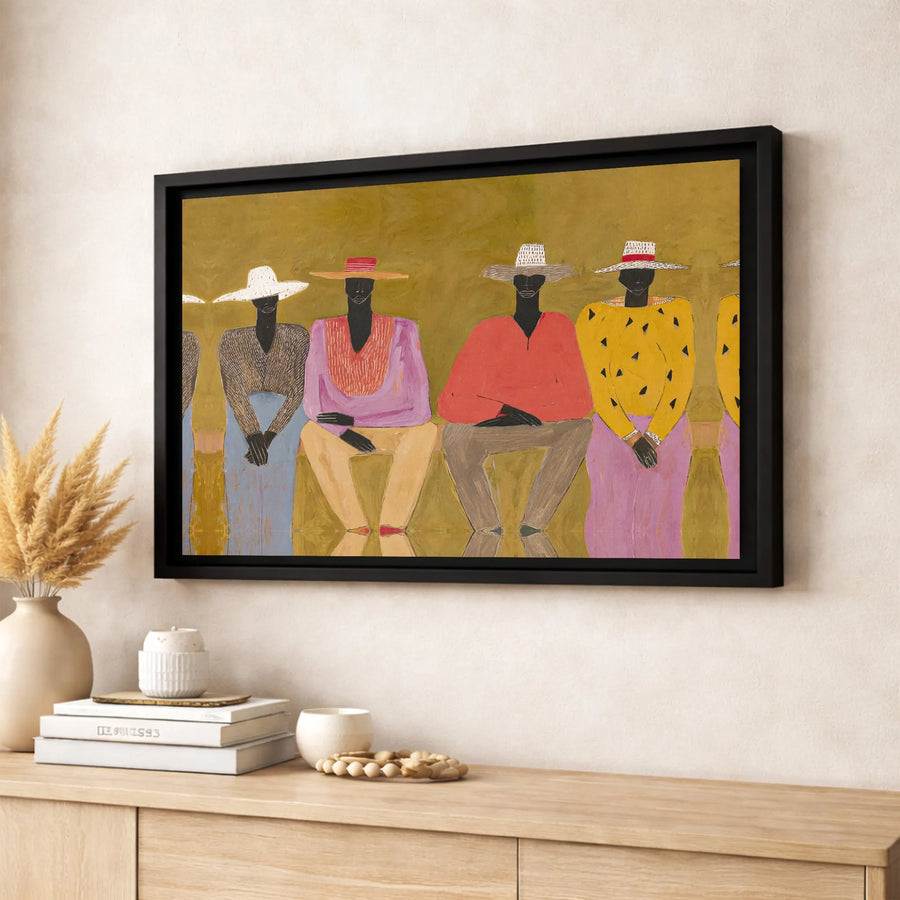 African American Wall Art | Abstract Figures In Colorful Hats | Gallery Wrapped Premium Canvas | Modern Home Decor Gift