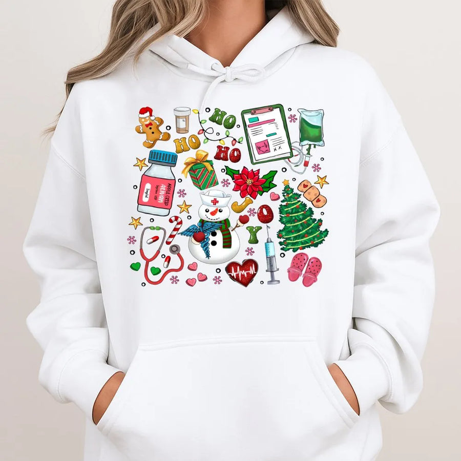 Nurse Christmas Hoodie | Festive Medical Snowman Graphic | Premium Cotton Blend | Gift For Nurse Practitioner RN Student