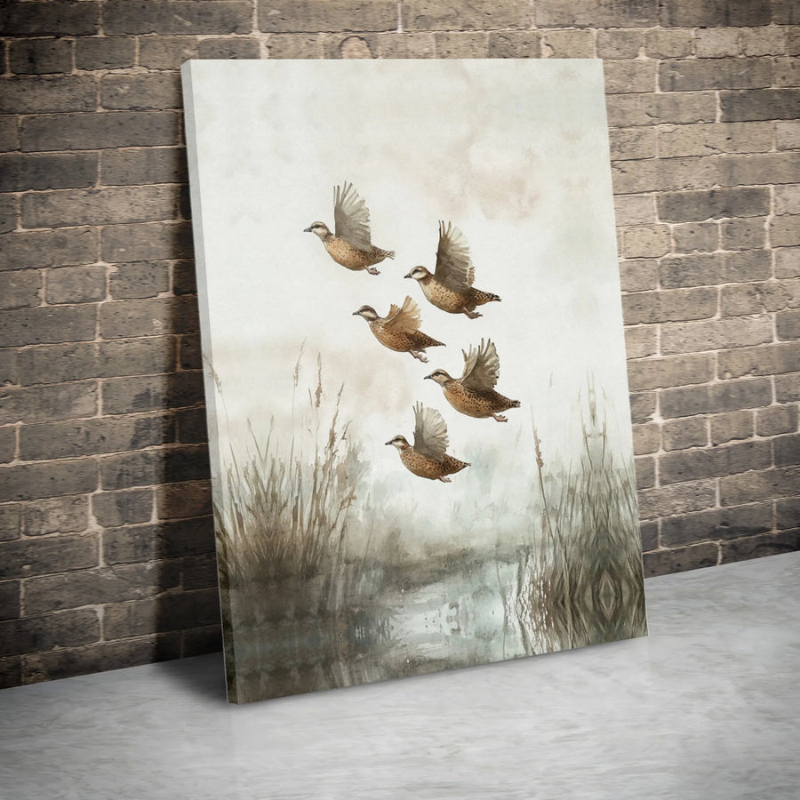 Flying Duck Flock Canvas Print | Watercolor Marsh Wildlife Wall Art | Gallery Wrapped Premium Decor | Nature Lover Living Room Gift