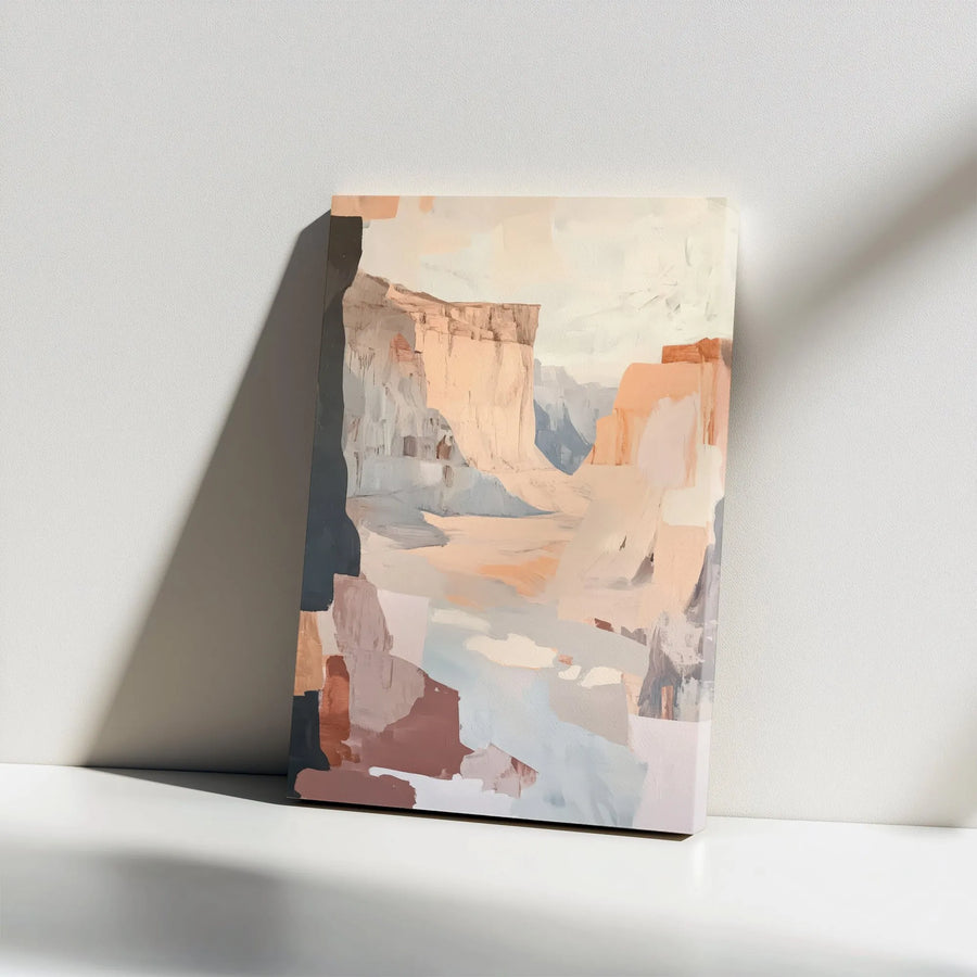 Tableau sur toile abstrait représentant un canyon | Impression d'une peinture aux tons terre neutres | Toile galerie premium de 1,25" d'épaisseur | Cadeau de décoration intérieure bohème moderne