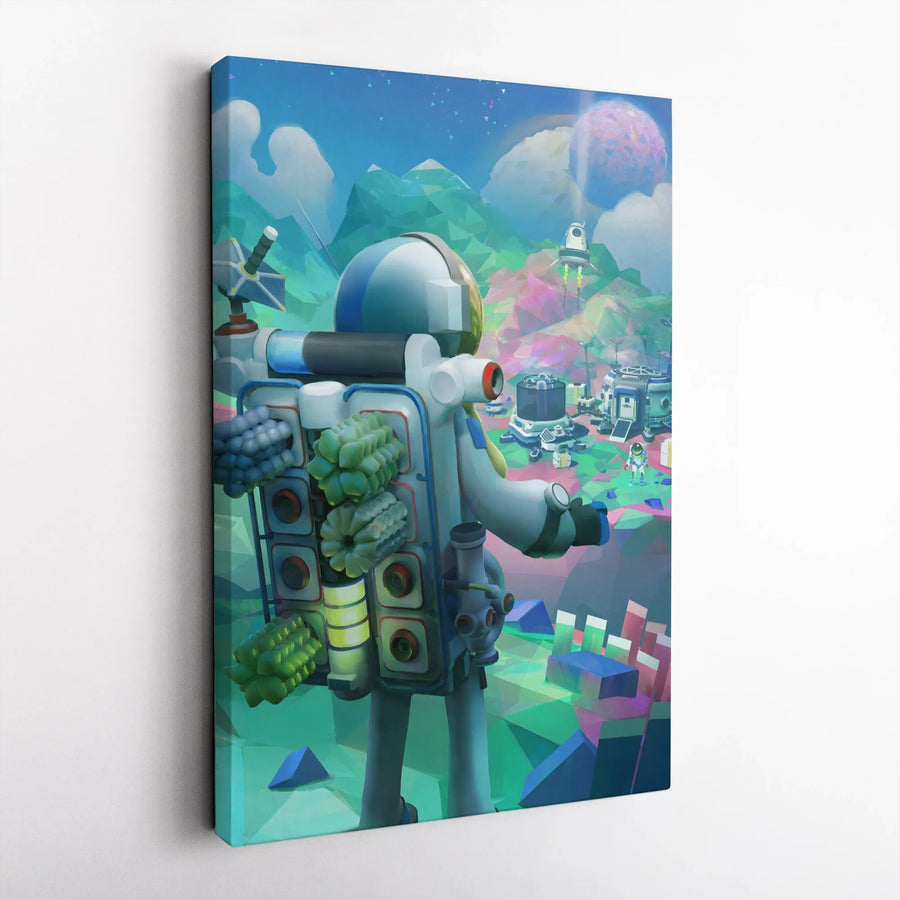 Astronaut Space Wall Art | Low Poly Alien Planet Landscape | Premium Gallery Wrap Canvas | Gaming Decor for Office or Bedroom Gift
