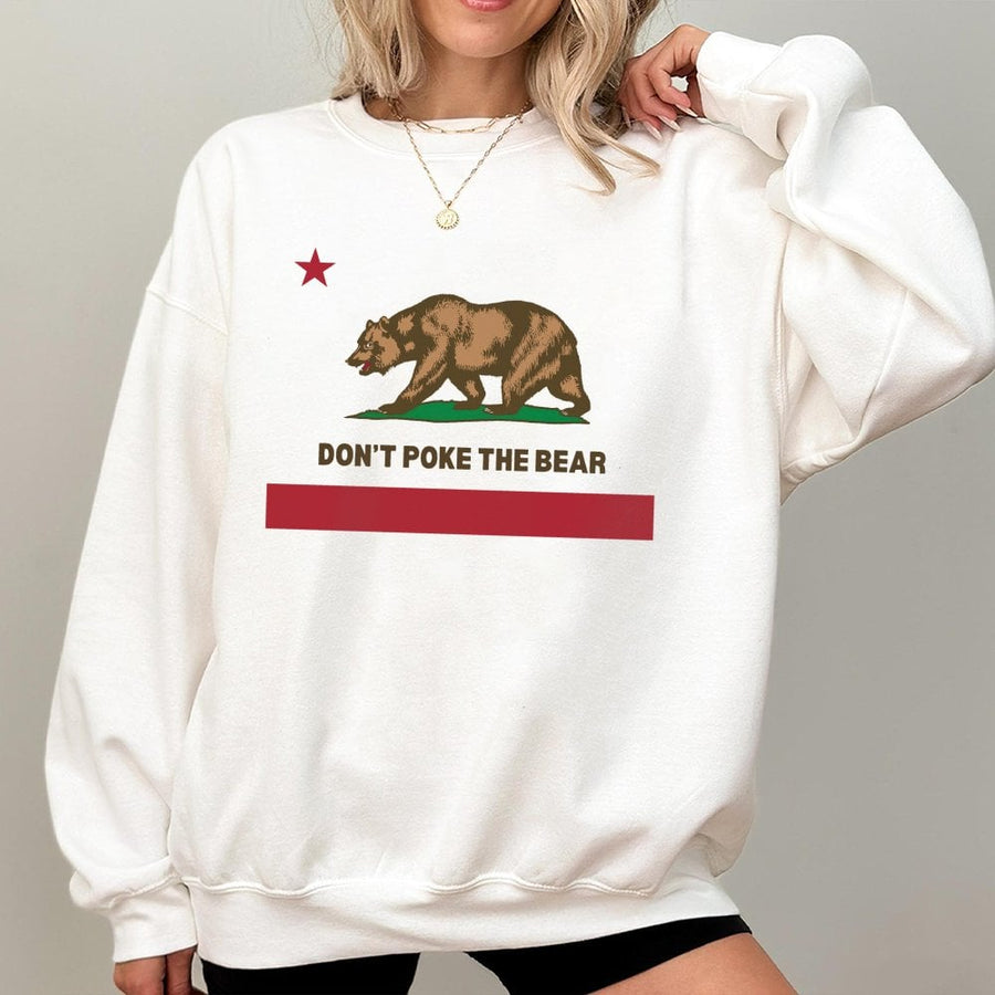 Don't Poke The Bear Sweatshirt | California Grizzly Flag Graphic | Premium Cotton Blend Crewneck | Unisex Casual Gift For Nature Lovers