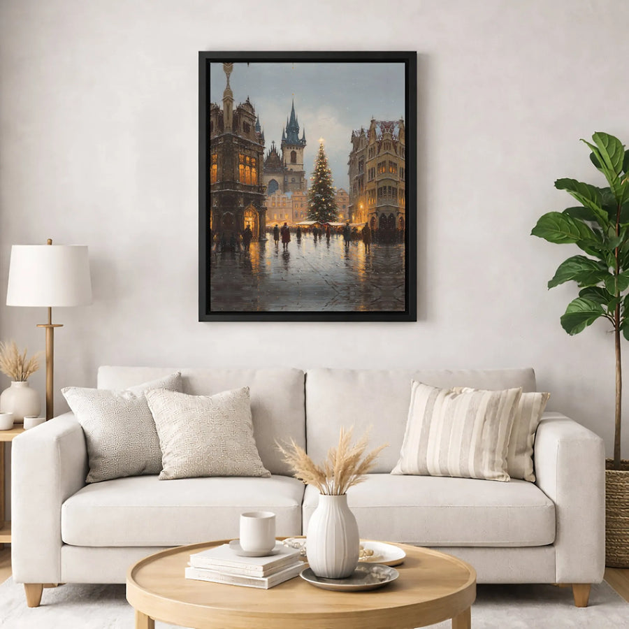 Prague Christmas Market Canvas Print | Old Town Square Winter Landscape | Premium Fade-Resistant Wall Art | Festive Holiday Home Decor Gift