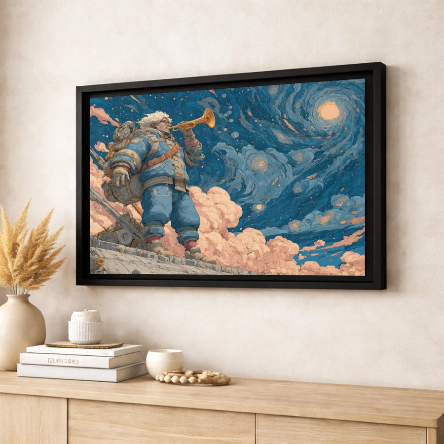 Sci-Fi Astronaut Wall Art | Surreal Trumpet Player Starry Night Canvas | Premium Gallery-Wrapped Print | Unique Home Decor Gift For Music Lovers