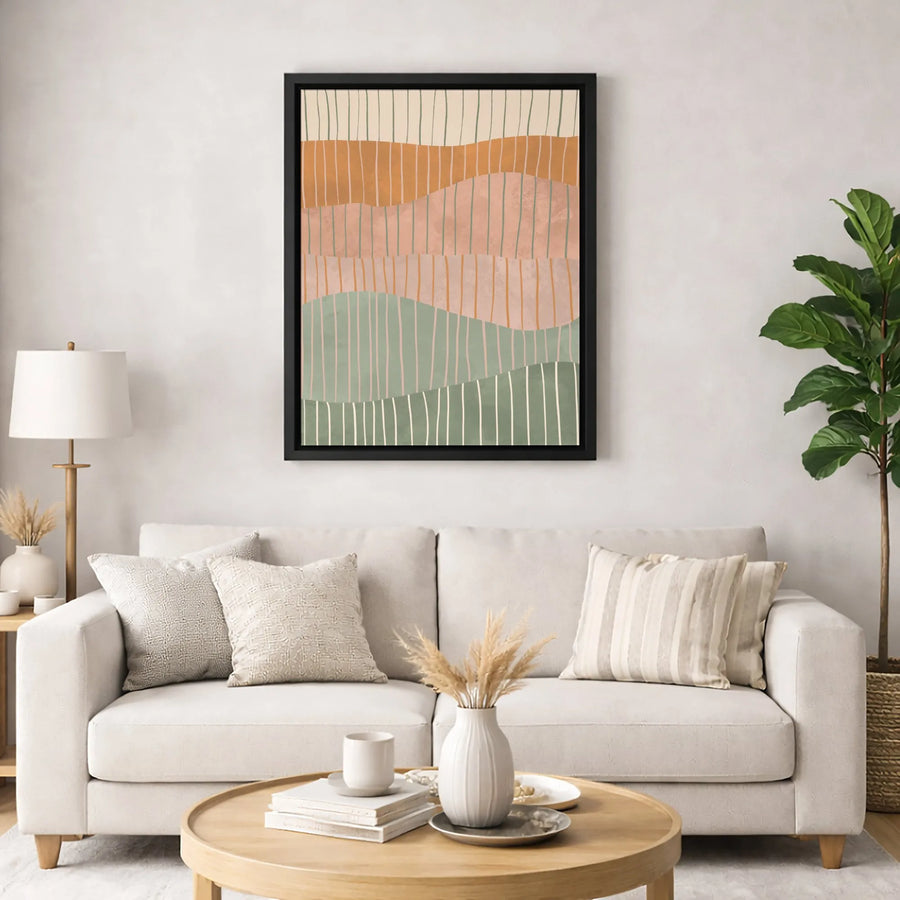 Abstract Earth Tone Wall Art | Wavy Minimalist Striped Canvas | Premium Fade-Resistant Print | Modern Boho Home Office Decor