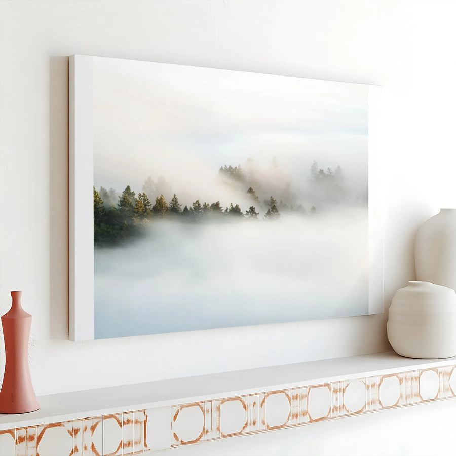 Foggy Forest Canvas Wall Art | Atmospheric Pine Tree Landscape | Premium 1.25" Thick Canvas | Serene Nature Decor Gift for Home