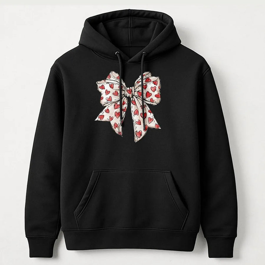Heart Bow Hoodie | Aesthetic Coquette Ribbon Graphic | Premium Cotton Blend Pullover | Cute Valentines Day Gift for Her Girlfriend Women