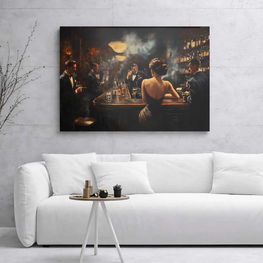 Vintage Speakeasy Bar Canvas Art | Noir Nightlife Oil Painting Style | Premium 1.25" Gallery Wrap | Sophisticated Home Decor Gift for Him