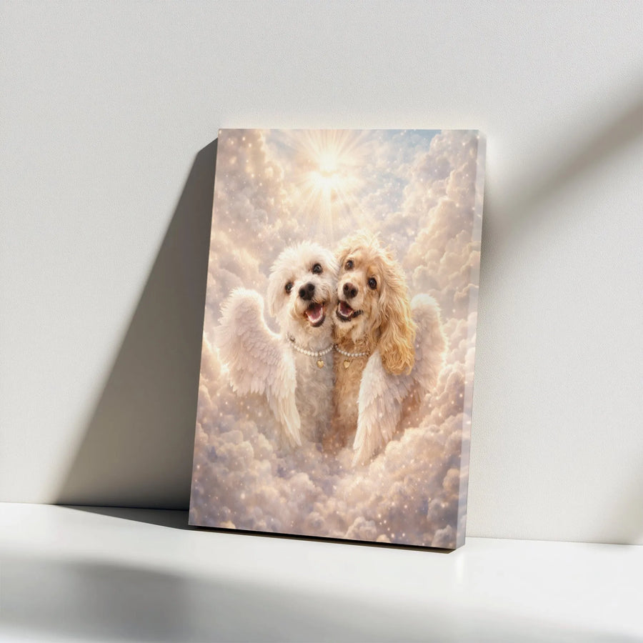Pet Memorial Canvas | Dogs with Wings in Heaven Portrait | Premium Gallery Wrapped Canvas | Sympathy Gift for Pet Loss