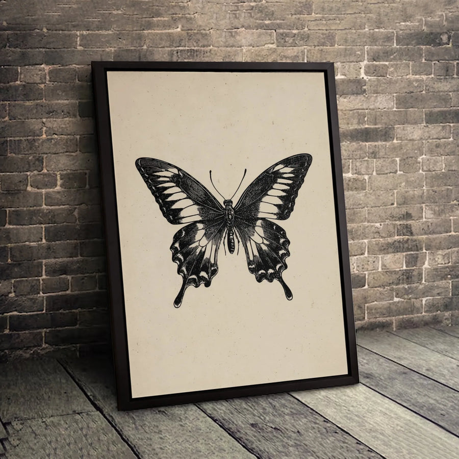 Vintage Swallowtail Butterfly Canvas Art | Black and White Botanical Wall Decor | Premium 1.25-Inch Gallery Wrap | Nature Lover Gift for Home