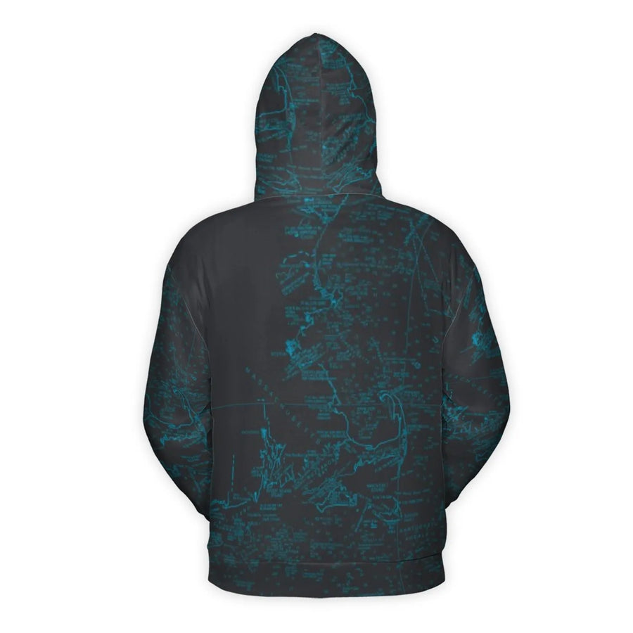 Massachusetts Nautical Chart Hoodie | All-Over Print Map Graphic | Soft Brushed Fleece | Premium Gift for Sailors and Coastal Explorers