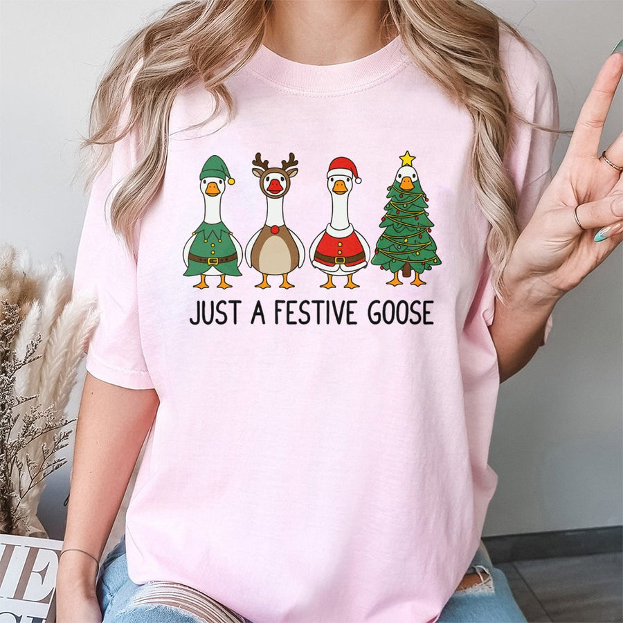Funny Christmas Goose T-Shirt | Festive Holiday Bird Graphic | 100% Cotton Premium Tee | Cute Xmas Animal Lover Gift