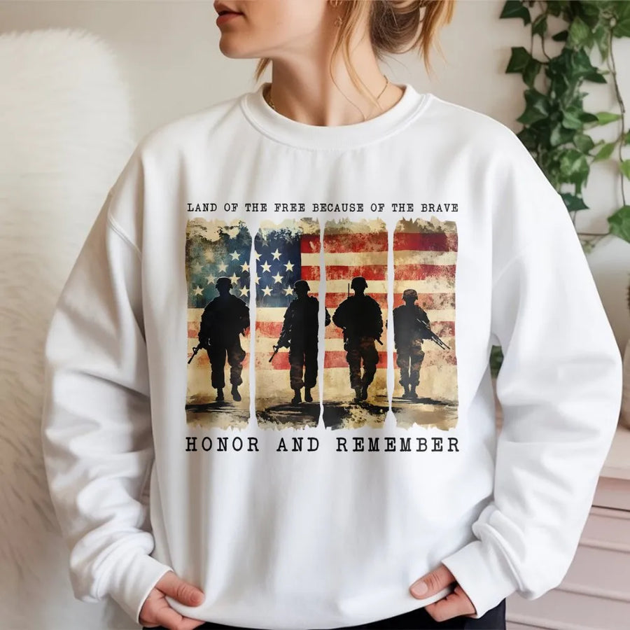 Patriotic Military Sweatshirt | Land Of The Brave American Flag Design | Premium Cotton Blend | Memorial Day Gift For Veterans & Patriots