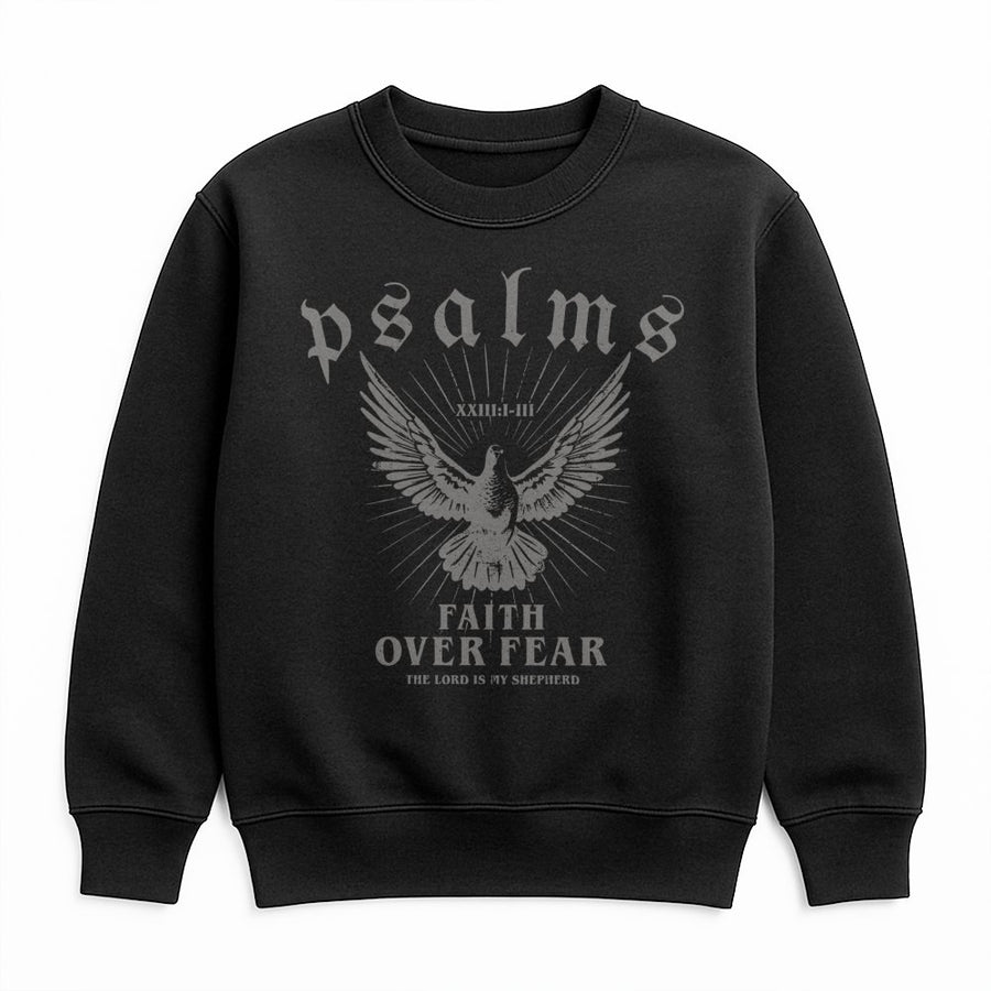 Faith Over Fear Christian Sweatshirt | Psalms 23 Bible Verse Dove Design | Premium Cotton Blend Crewneck | Religious Gift for Men and Women