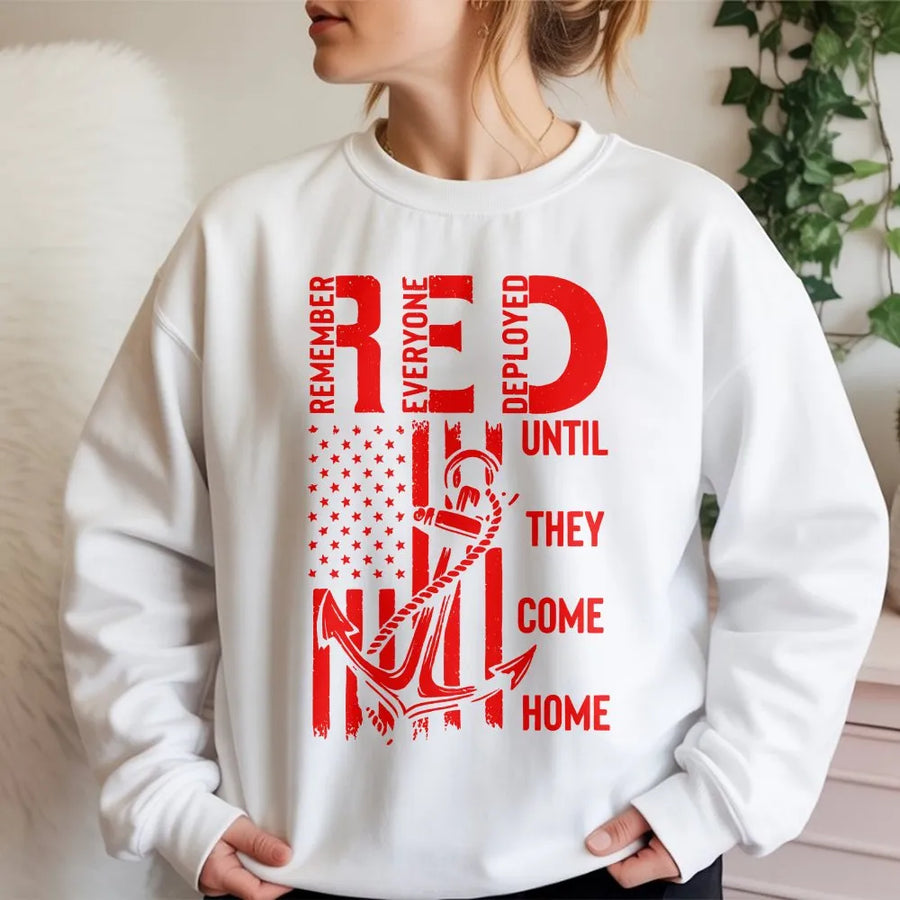 RED Friday Sweatshirt | Remember Everyone Deployed Flag & Anchor | Premium Cotton Blend | Patriotic Gift for Military Family & Veteran Support