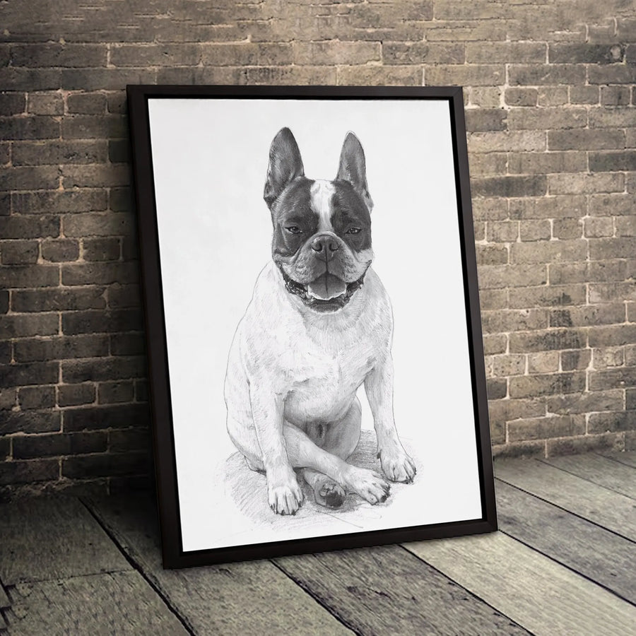 French Bulldog Wall Art | Realistic Pencil Sketch Portrait | Gallery-Quality 1.25-Inch Canvas | Modern Dog Decor Gift for Pet Lovers