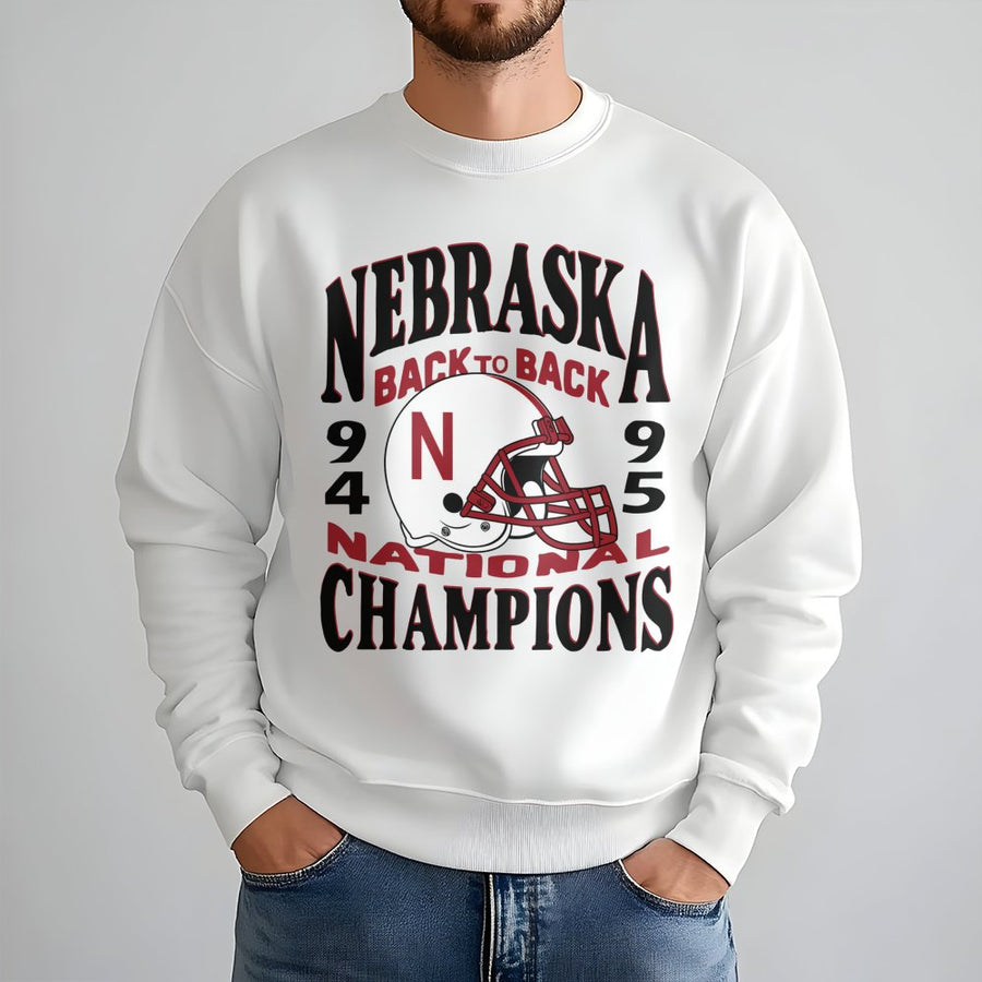 Nebraska Back To Back Champs 1994 1995 Sweatshirt, Vintage College Football Graphic Sweatshirt, Retro National Champions Top For Men Women