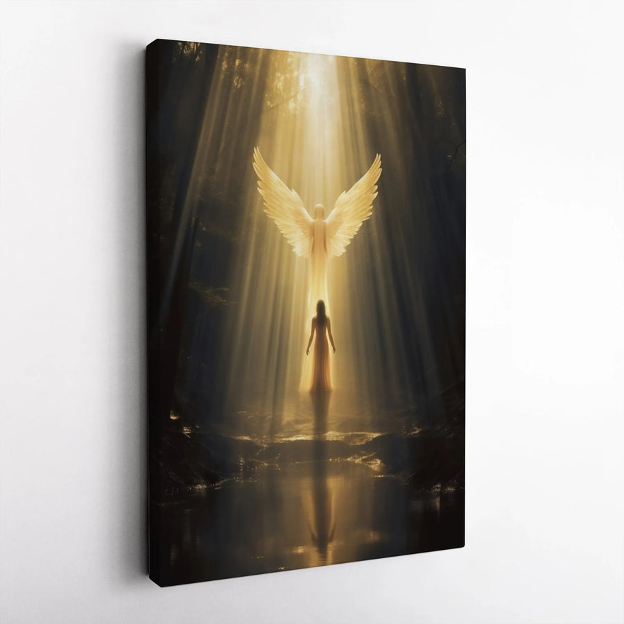 Guardian Angel Canvas Print | Heavenly Light Forest Wall Art | Premium Gallery Wrapped Decor | Spiritual Comfort Gift for Her