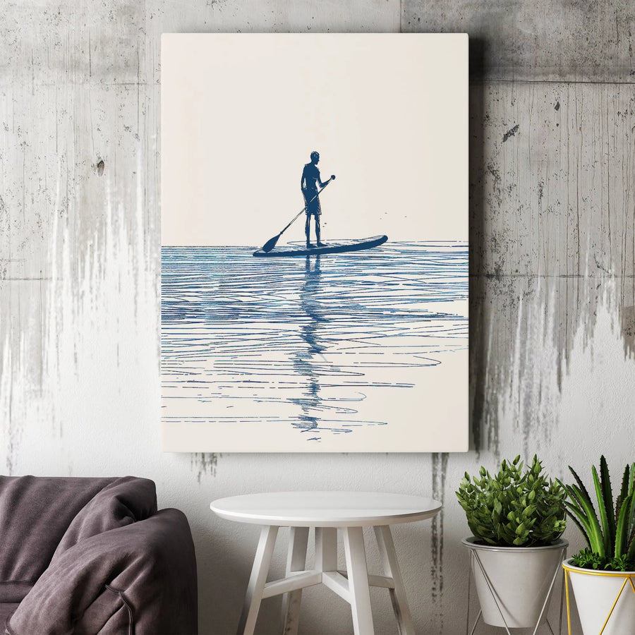 Stand Up Paddleboard Canvas Wall Art | Minimalist Paddleboarder Sketch | Premium Frameless Canvas | Gift for Water Sports Lover