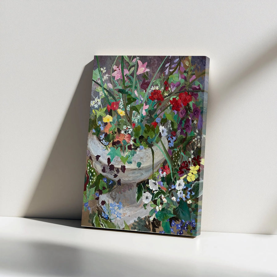 Geranium Garden Vertical Canvas | Colorful Botanical Painting Print | Premium Thick Gallery Wrap Wall Art | Living Room Home Decor Gift