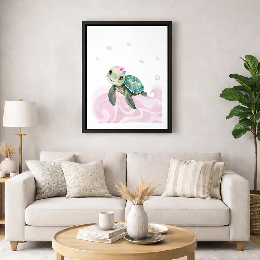 Cute Sea Turtle Wall Art | Watercolor Baby Animal Print | Premium Gallery Canvas | Nursery Decor Gift for Kids
