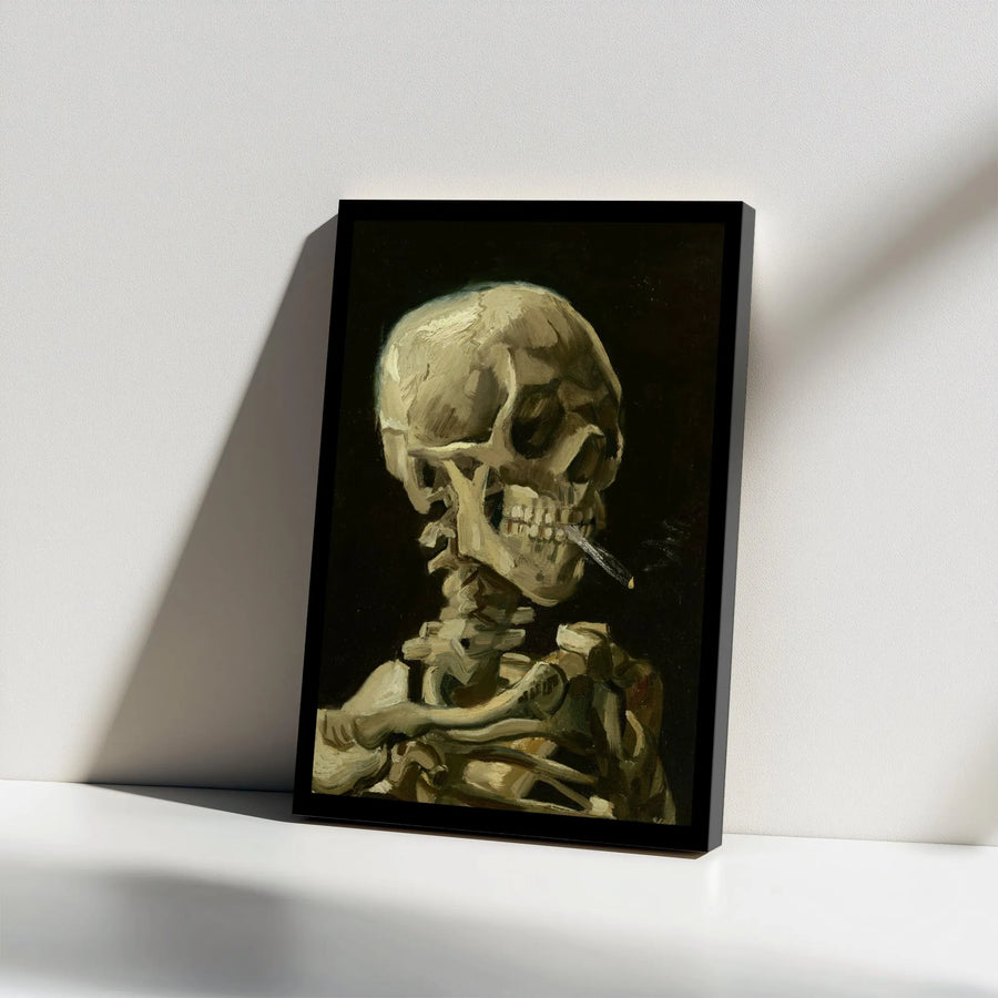 Van Gogh Skull Canvas Print | Famous Smoking Skeleton Painting | Premium Gallery Wrapped Art | Dark Academia Home Decor Gift