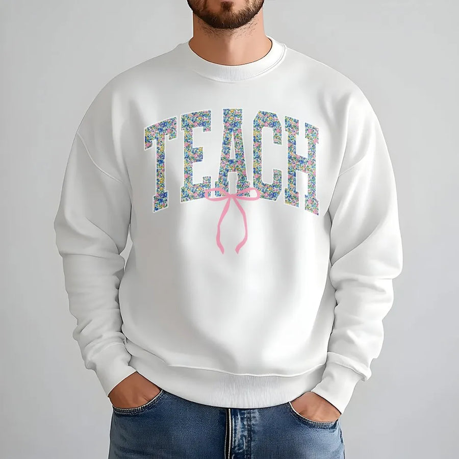 Floral Teacher Sweatshirt | Cute Coquette Bow Teach Design | Premium Comfort Colors Tee | Teacher Appreciation Gift for Women