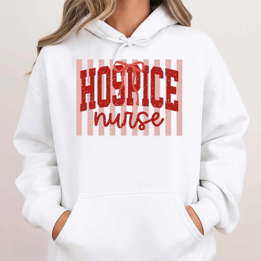 Hospice Nurse Hoodie | Retro Striped Graphic Sweatshirt | Premium Cotton Blend | Gift for Registered Nurse & Nursing Student